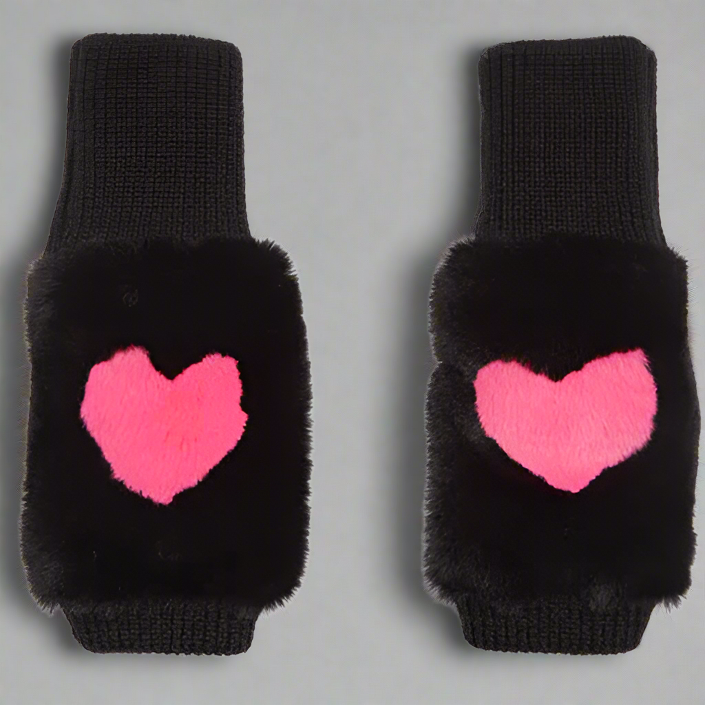 FAUX FUR INTARSIA MITTENS