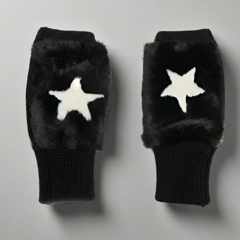 FAUX FUR INTARSIA MITTENS