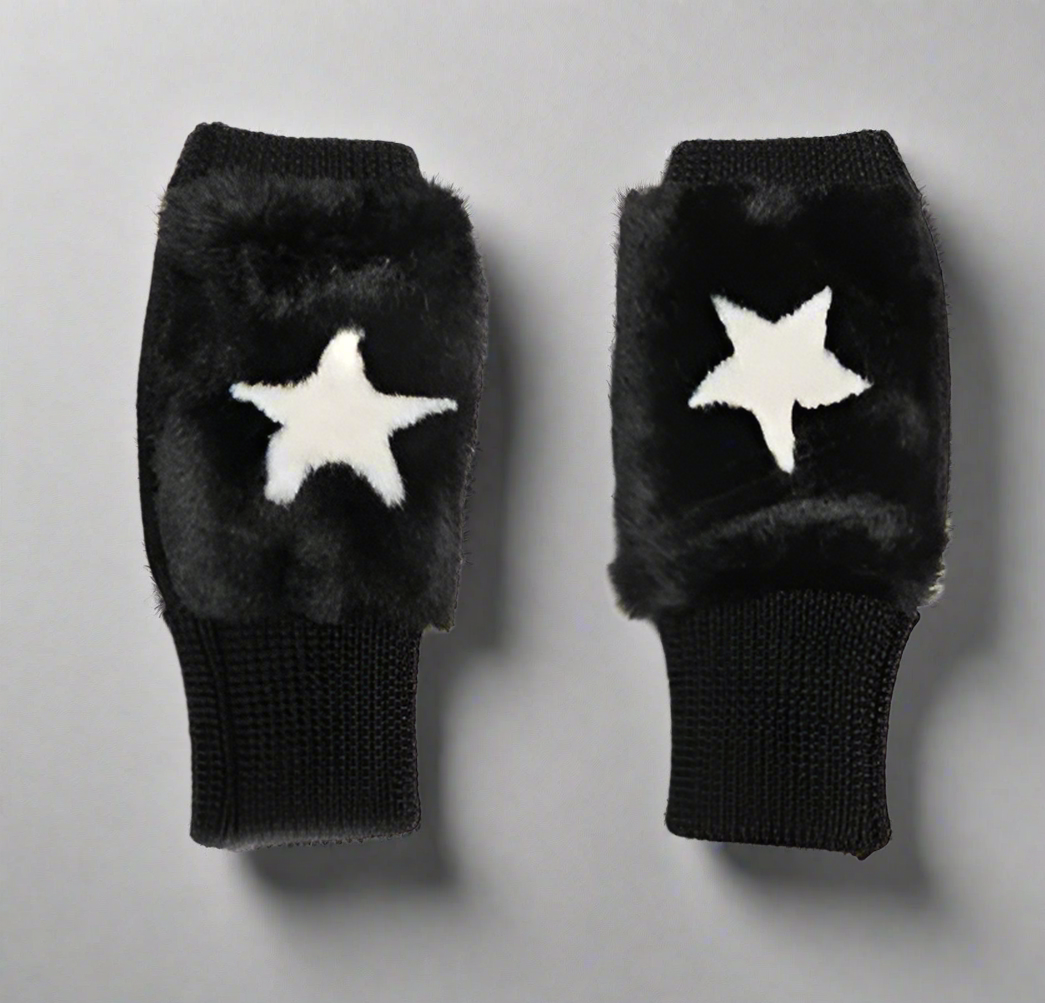 FAUX FUR INTARSIA MITTENS