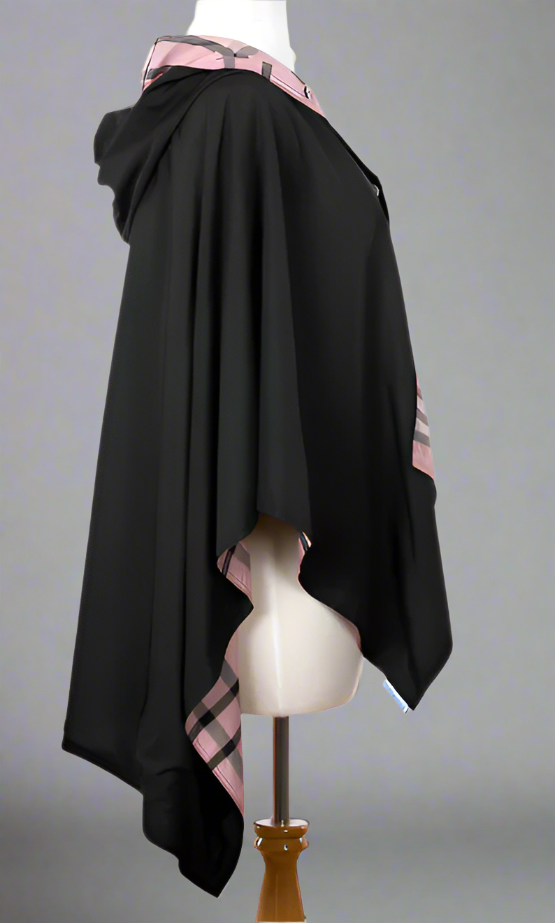 HOODED BLACK & PINK PLAID RAINRAP