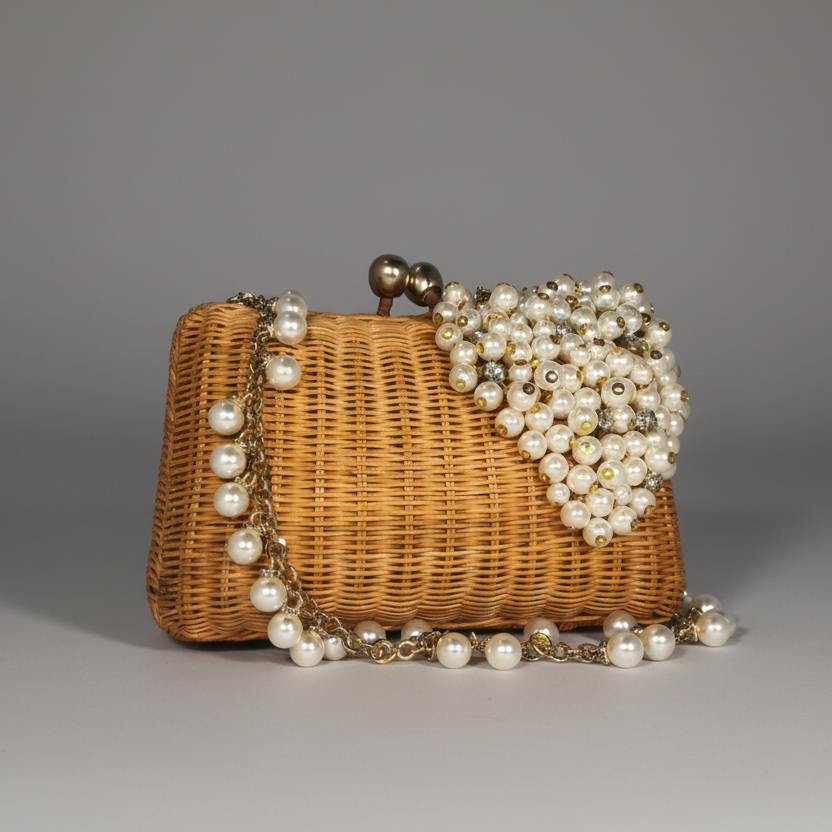 CHARLOTTE PEARL STRAW CLUTCH