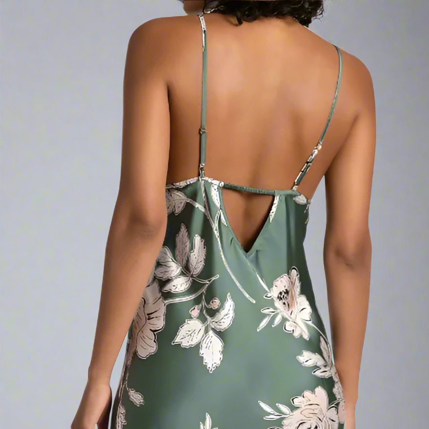 FIJI FLORAL RUFFLE TRIM SATIN CHEMISE