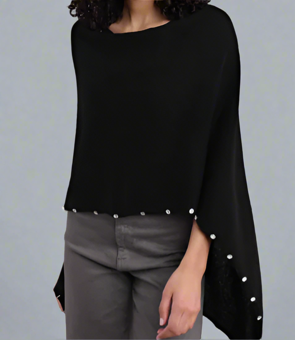 CASHMERE RHINESTONE TRIMMED TOPPER