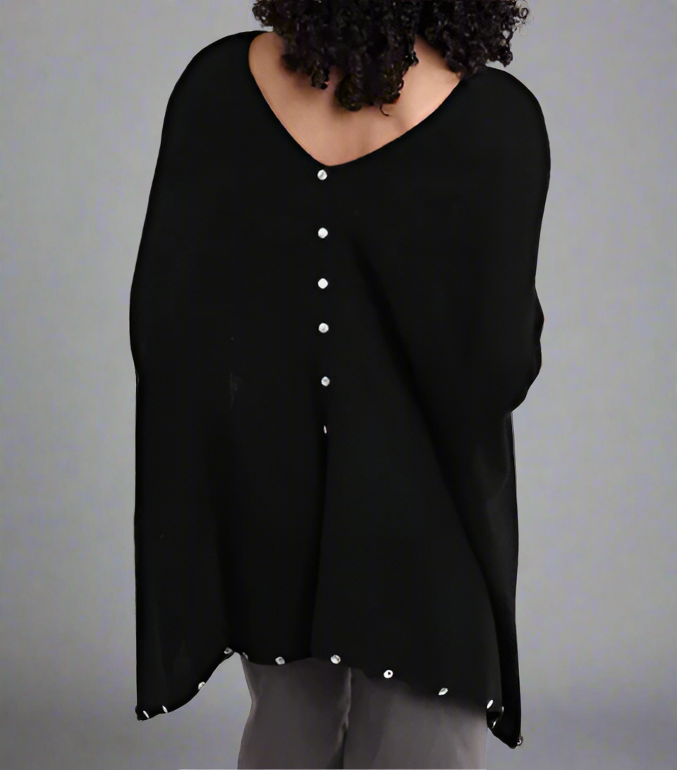 CASHMERE RHINESTONE TRIMMED TOPPER