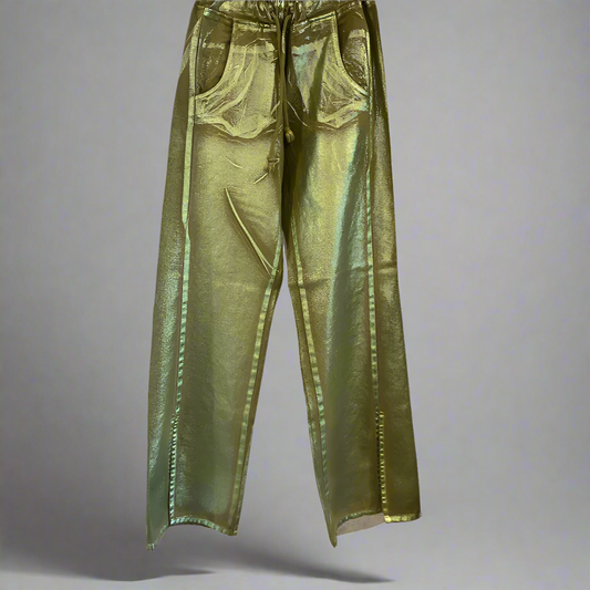 IRRIDESCENT SLIT WIDE LEG PANTS