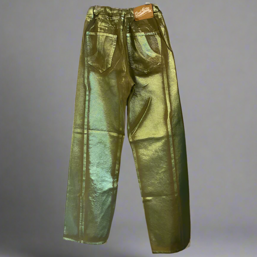 IRRIDESCENT SLIT WIDE LEG PANTS