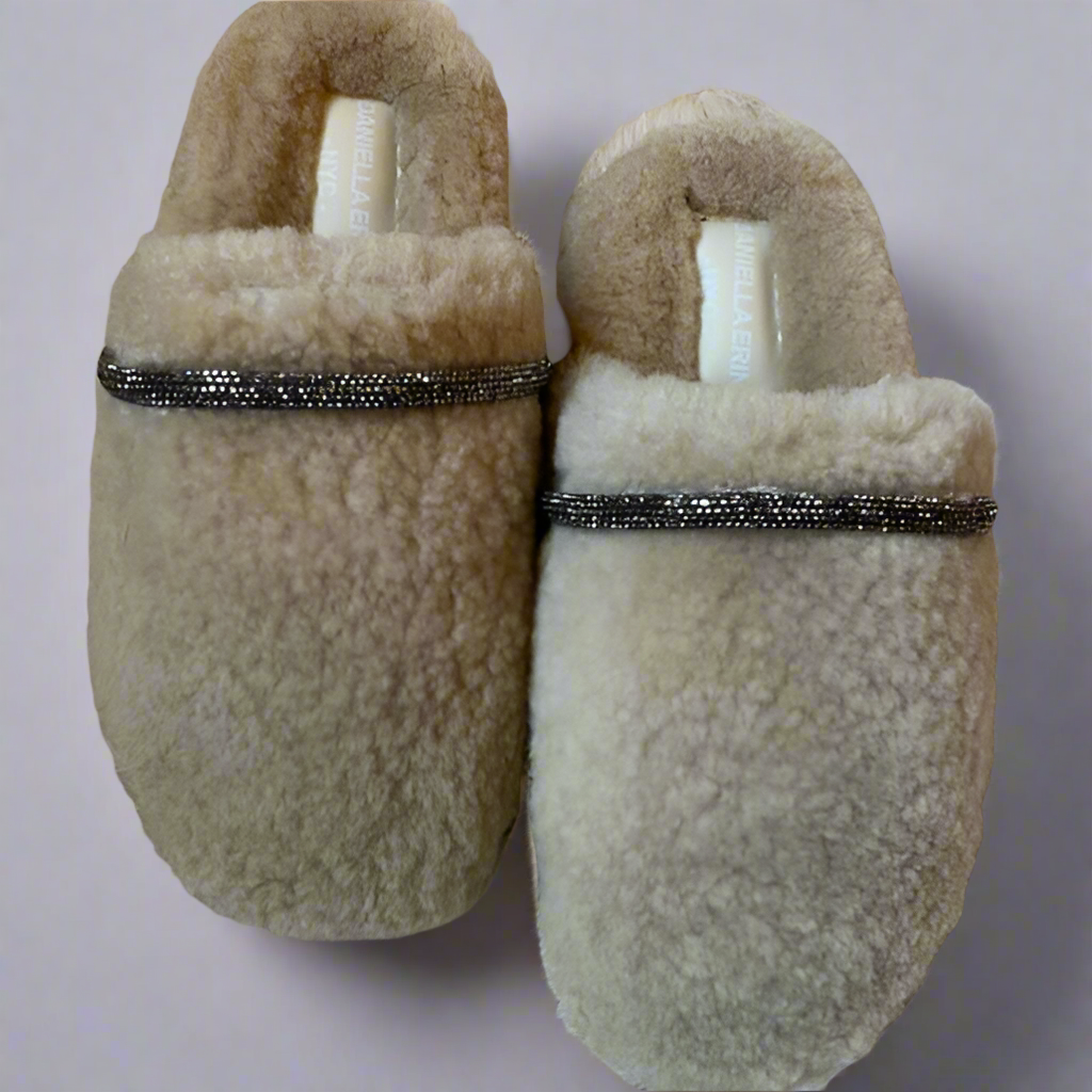 BEADED SHEARLING SLIDES