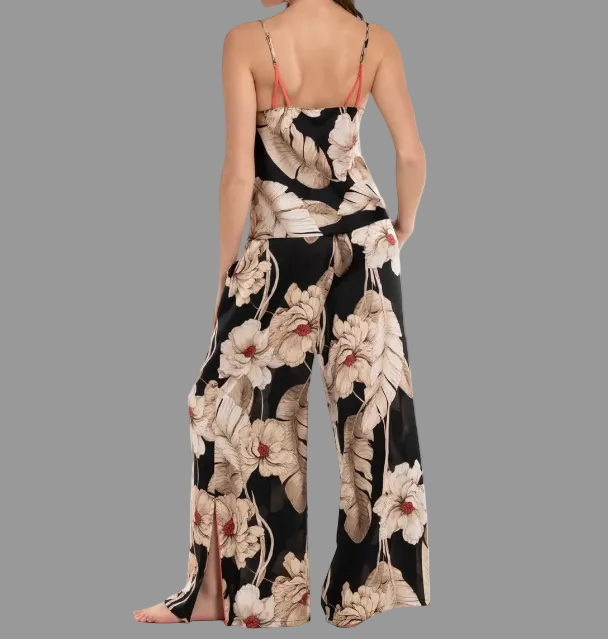 BLACK FLORAL SATIN SET