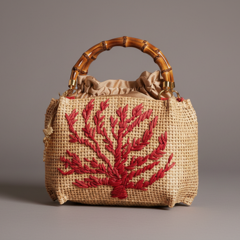 SEVILHA CORAL RED STRAW BAG