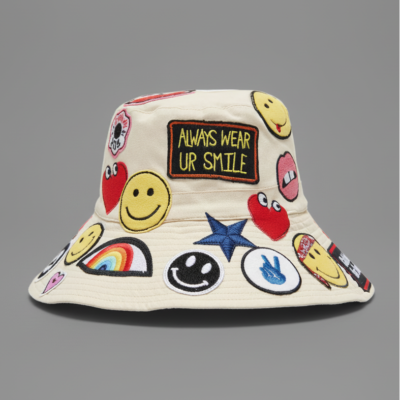 ADINA BUCKET HAT WITH HIPPIE PATCHES
