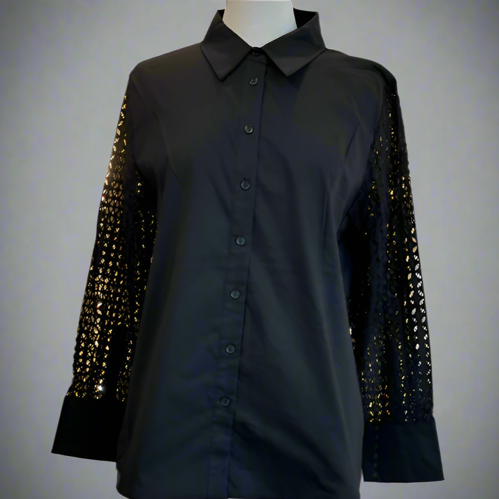 BLACK RAVEL BUTTON UP