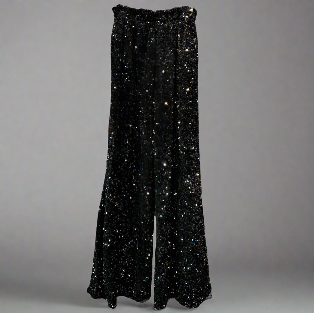 BLACK SEQUIN PANT- WIDE LEG