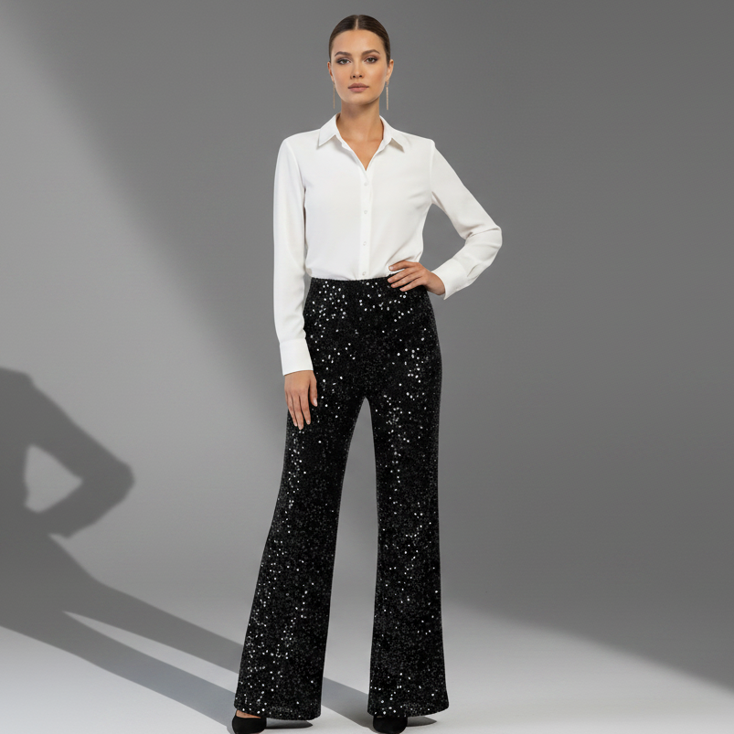 BLACK SEQUIN PANT- WIDE LEG