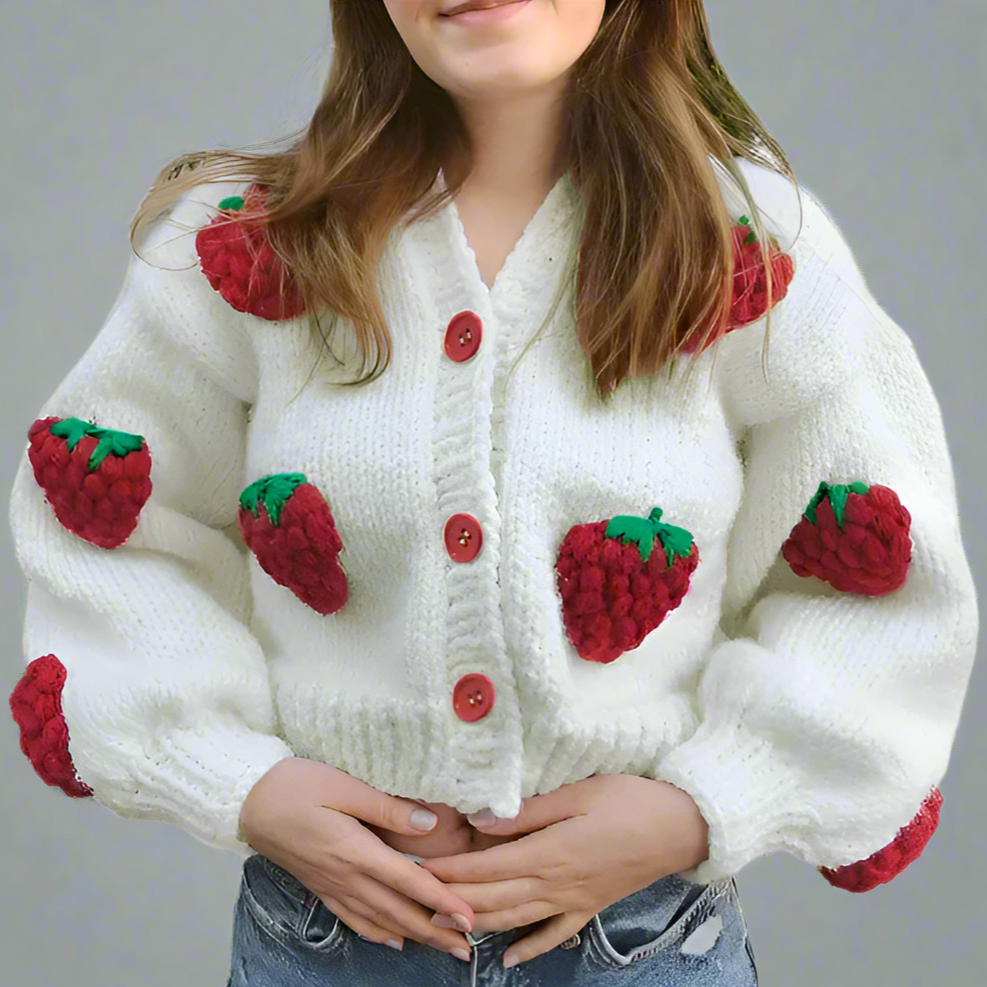 VELVET RED STRAWBERRY CARDIGAN