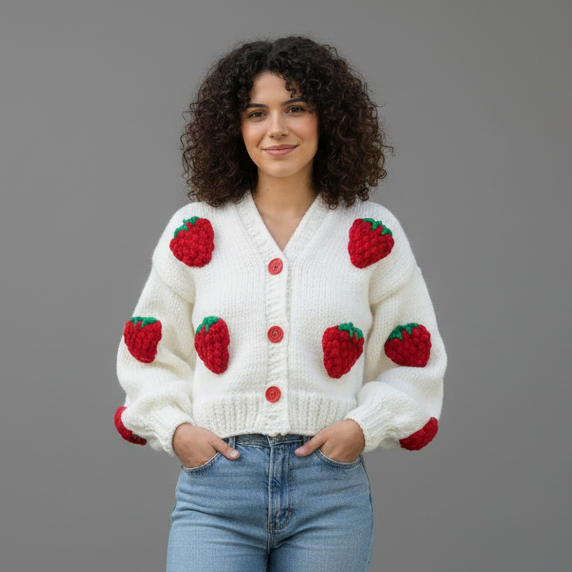 CROCHET RED STRAWBERRY CARDIGAN