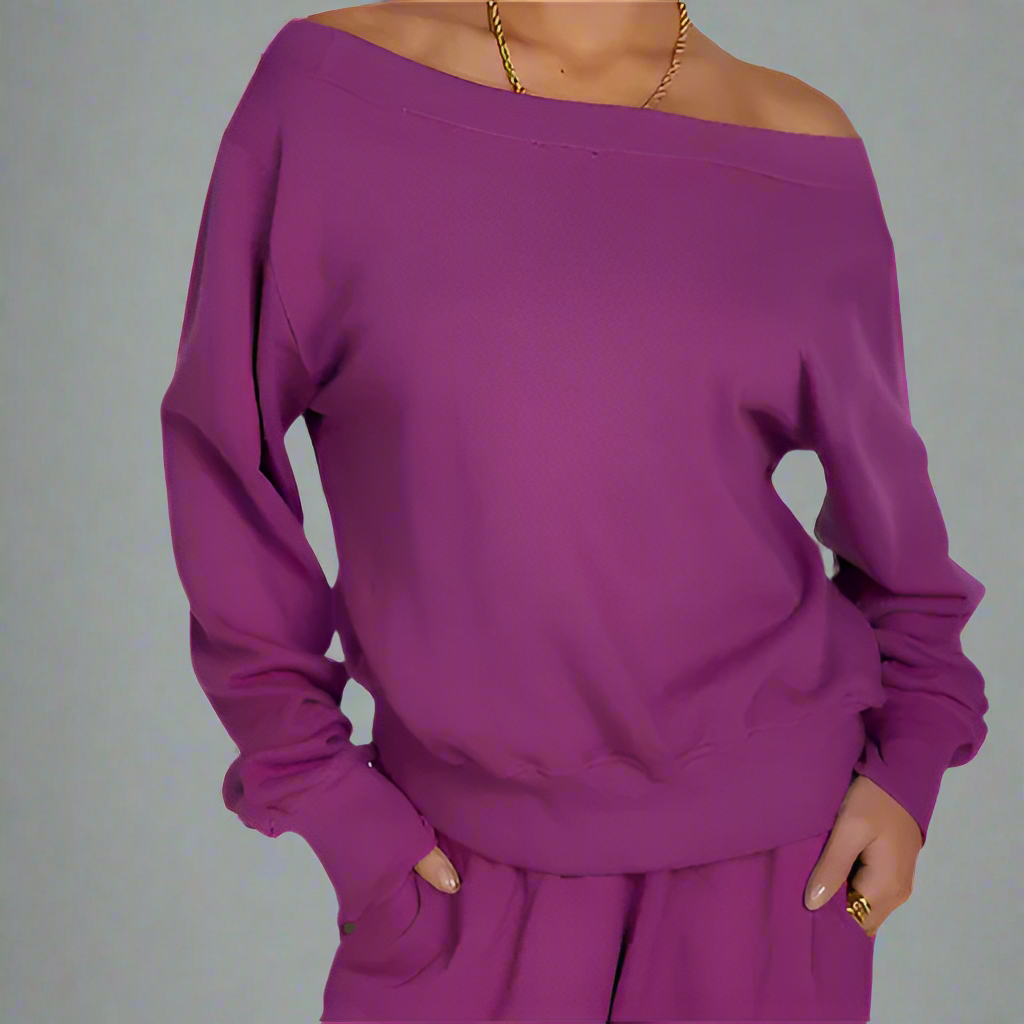 BIX OFF THE SHOULDER SWEATSHIRT - BERRY