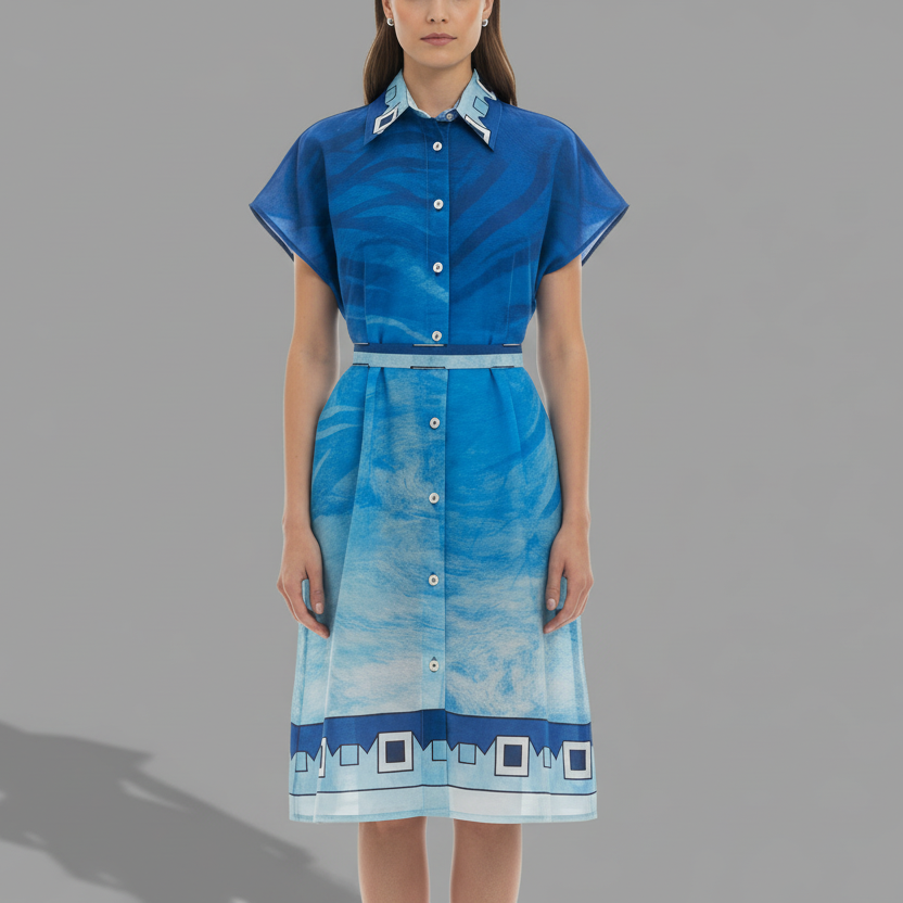 DARK & LIGHT BLUE TUNIC WAVE DRESS
