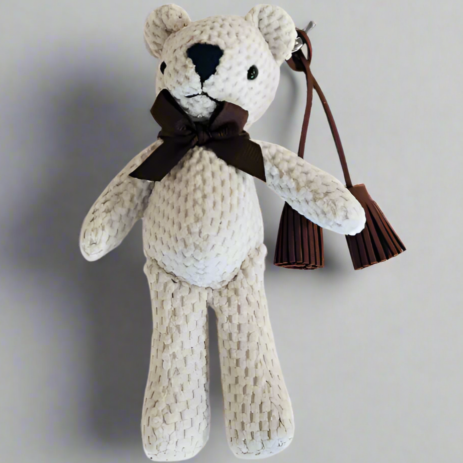 WHITE TEDDY BEAR KEYCHAIN WITH TASSEL