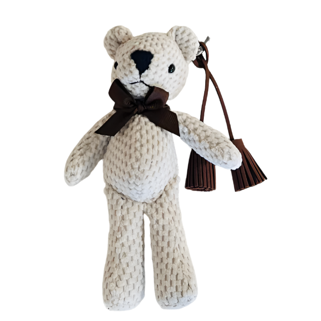 WHITE TEDDY BEAR KEYCHAIN WITH TASSEL