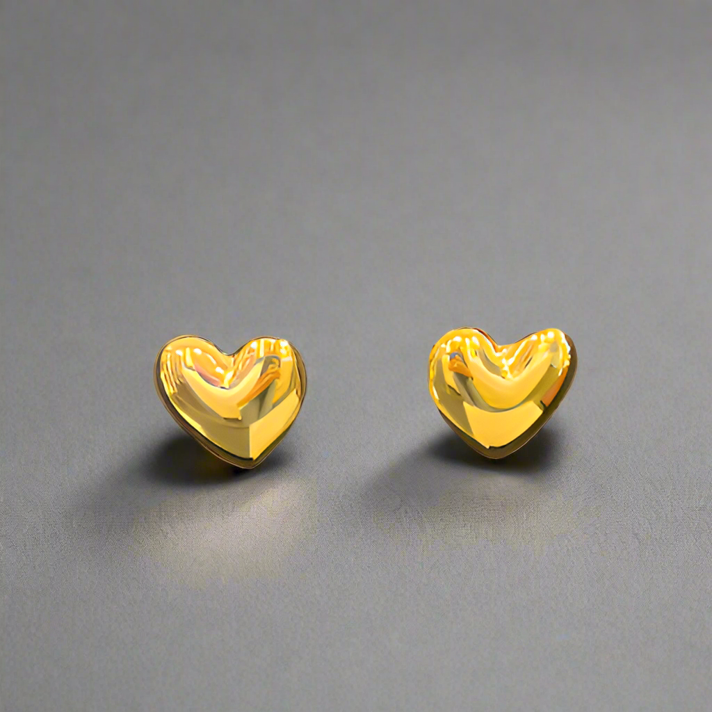 PUFFY GOLD HEART EARRINGS