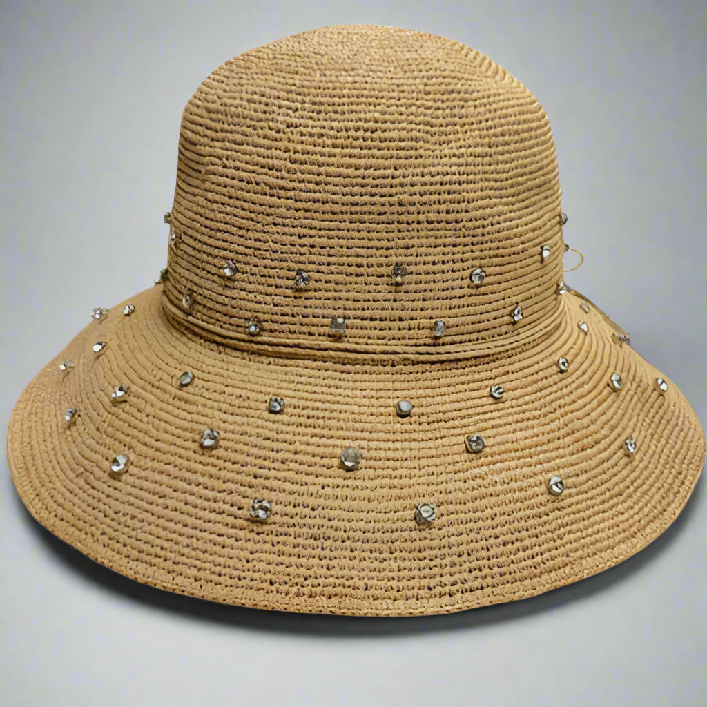 ANNIE STRAW RHINESTONE BUCKET HAT