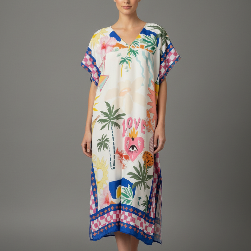 TROPICAL WHITE LONG DRESS