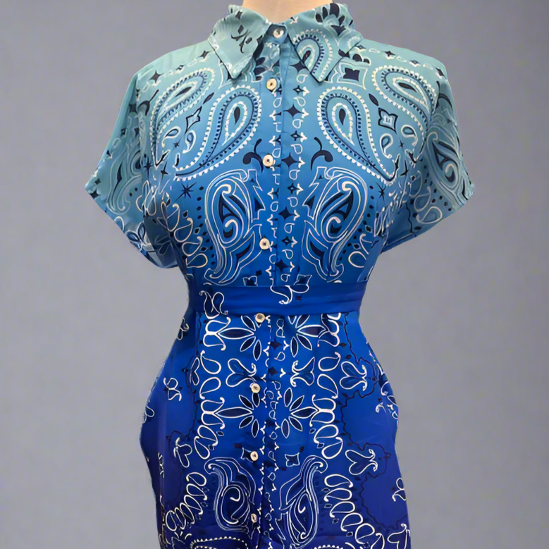 BLUE BANDANA SHORT DRESS