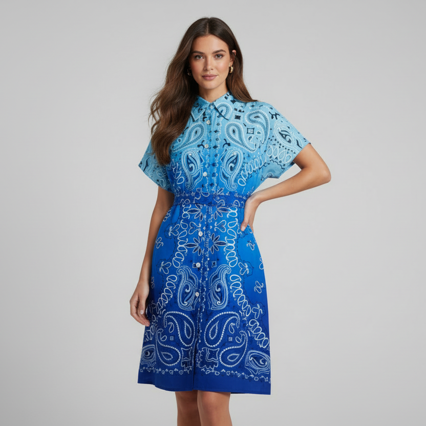 BLUE BANDANA SHORT DRESS