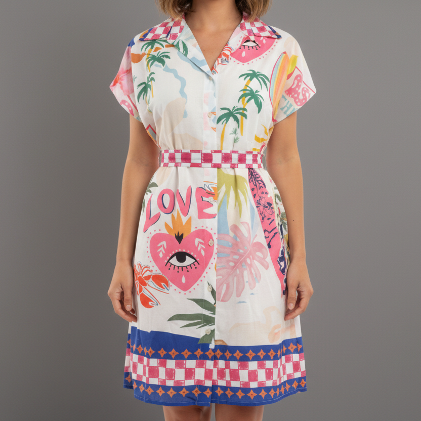 TROPICAL WHITE SHORT DRESS