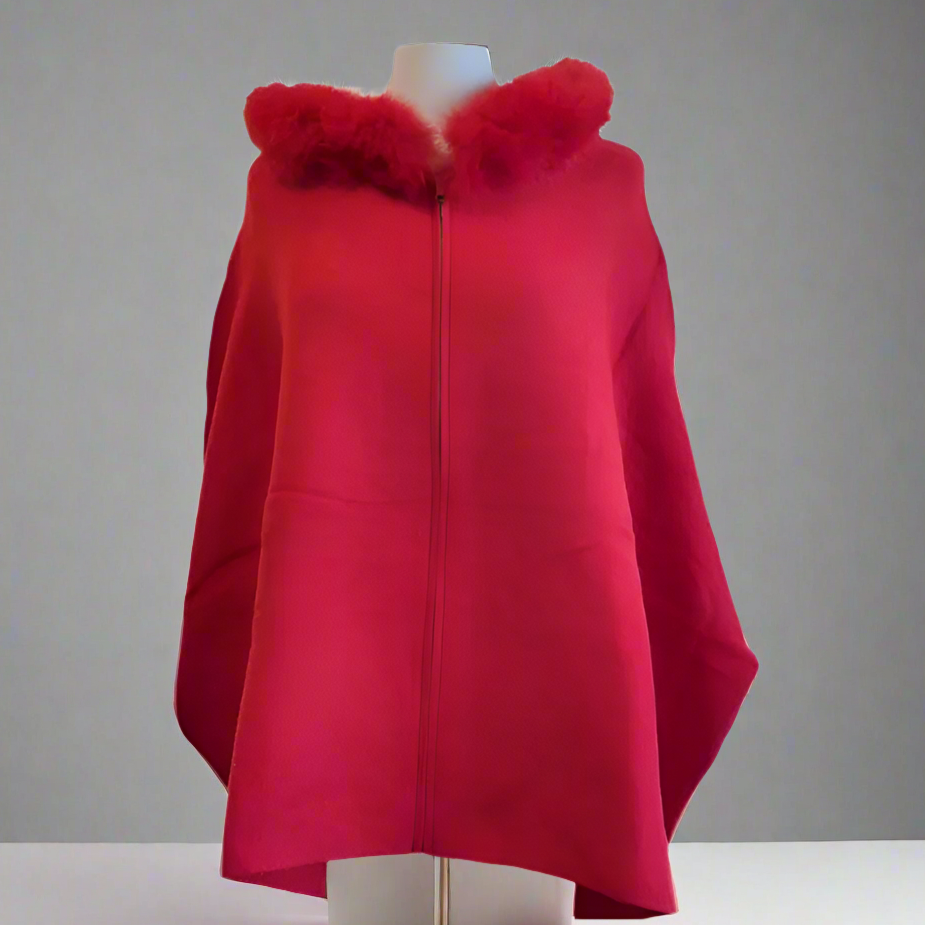 ZIP UP HOODIE WITH FOX TRIMMED HOOD