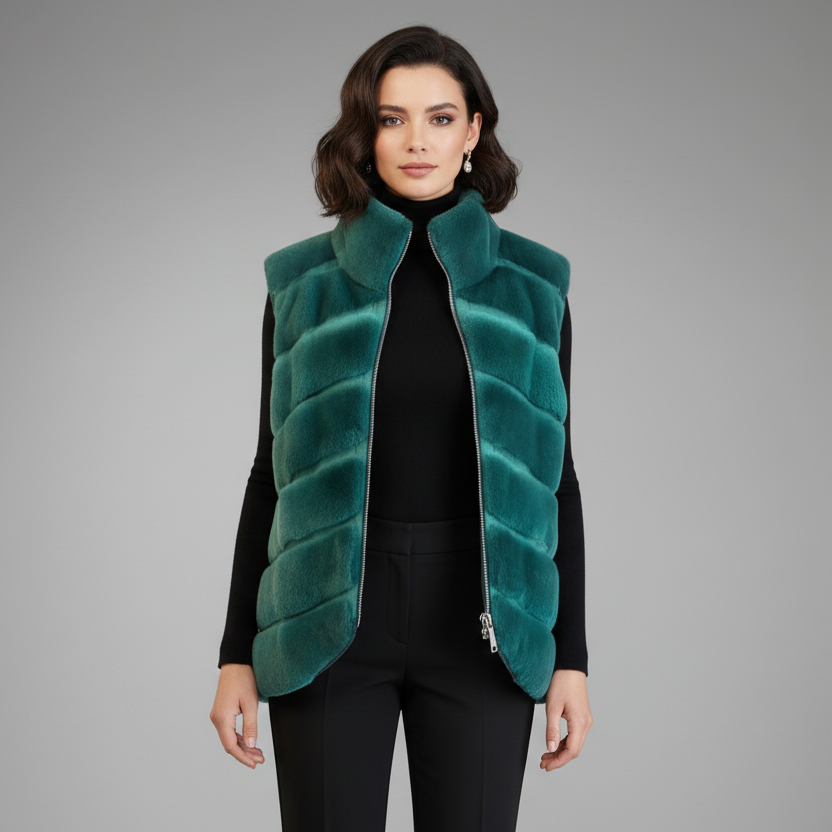 GREEN REX RABBIT FUR & SUEDE VEST