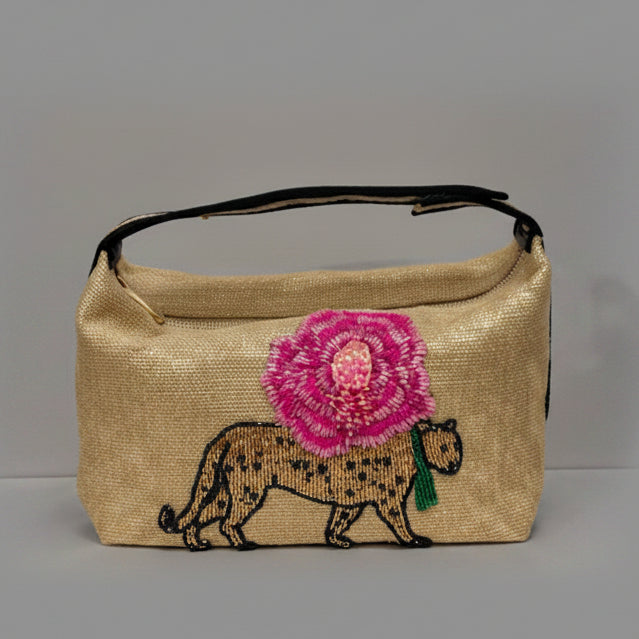 GOLD TIGER FLOWER CLUTCH BAG