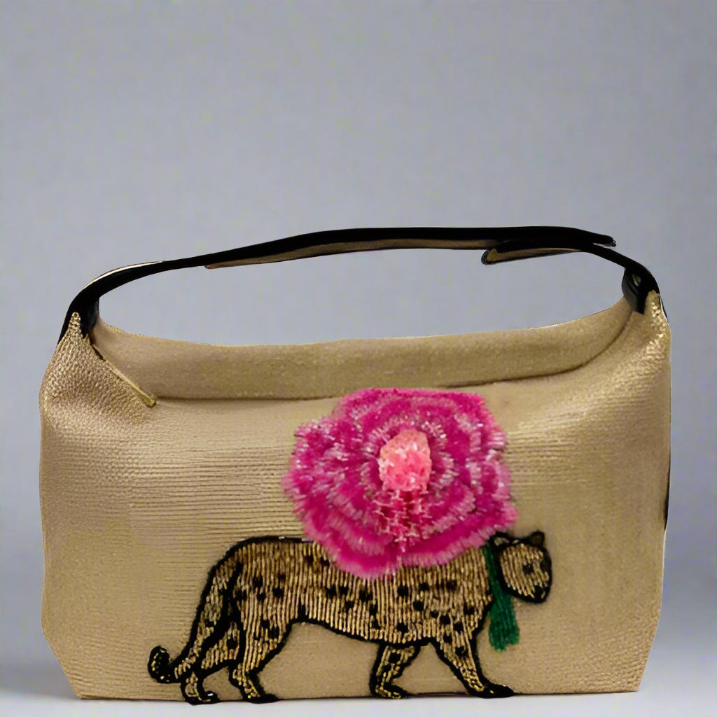 GOLD TIGER FLOWER CLUTCH BAG