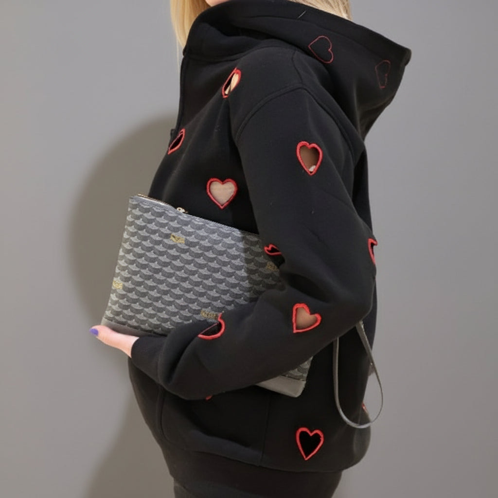 PERFORATED HEART ZIPPER HOODIE