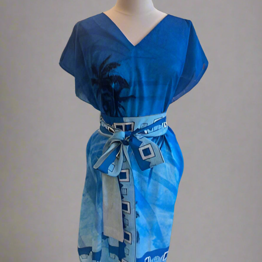 BLUE PALM TREE TUNIC DRESS