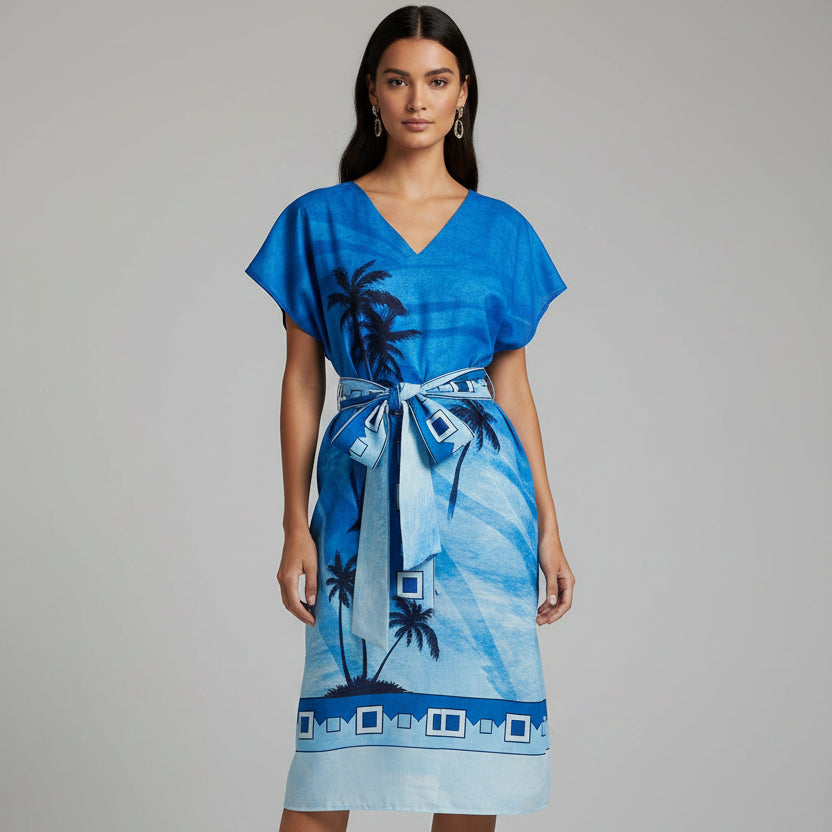 BLUE PALM TREE TUNIC DRESS