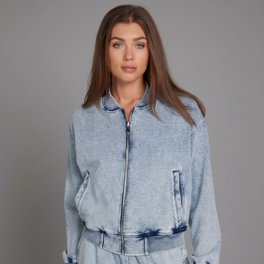 RISTON DENIM FRENCH TERRY BOMBER JACKET
