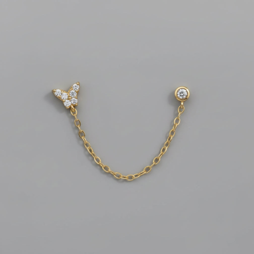 GOLD BUTTERFLY TWO PIERCING CHAIN