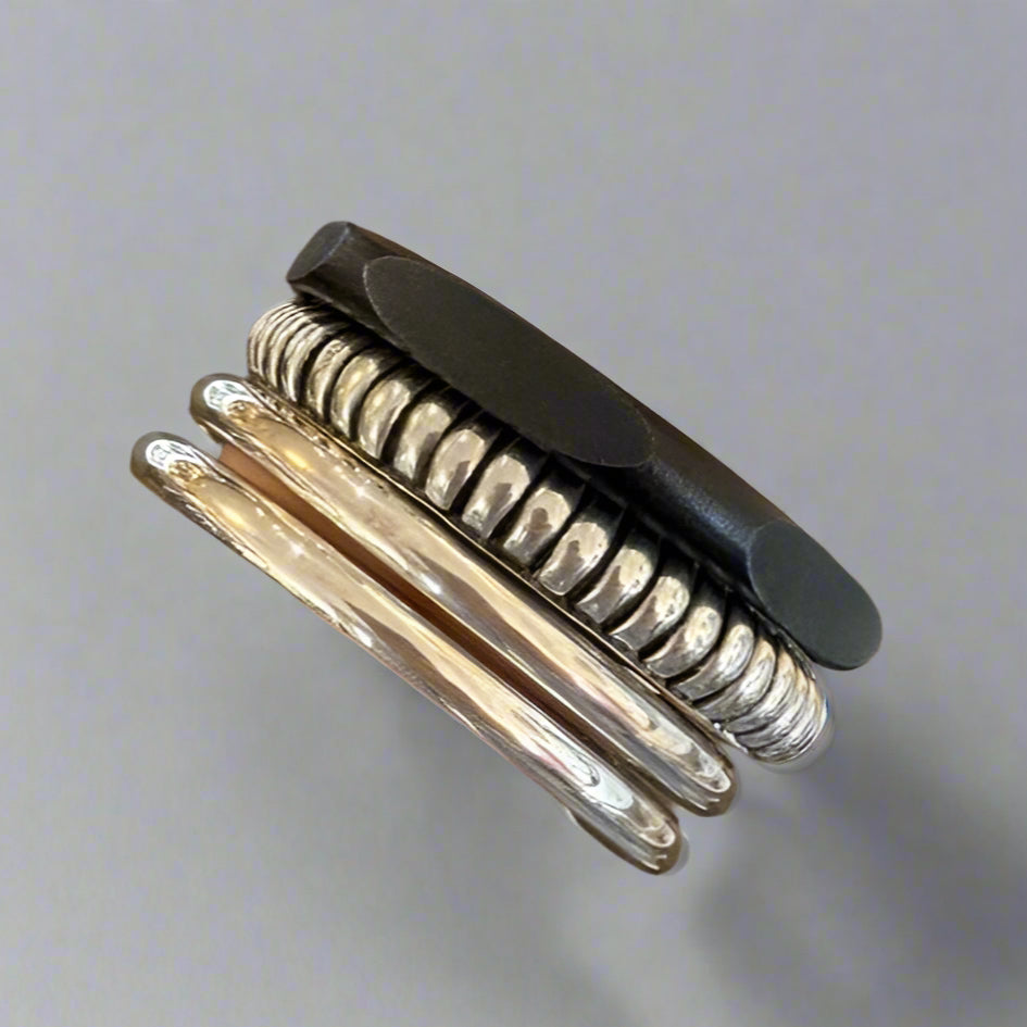 WOOD AND STAINLESS STEEL BRACELET SET