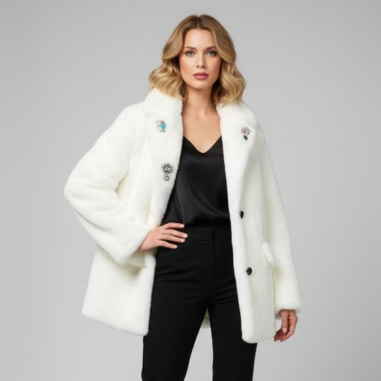 WHITE FAUX FUR TEDDY JACKET
