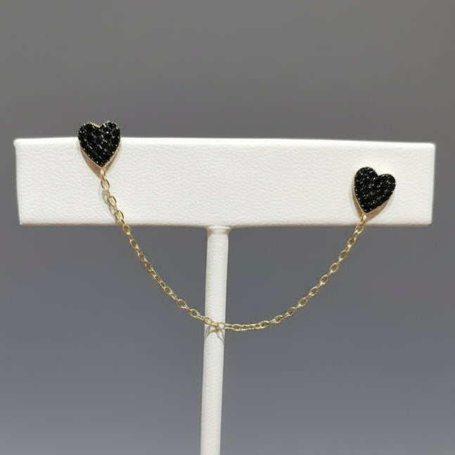 BLACK CZ HEART TWO PIERCING CHAIN