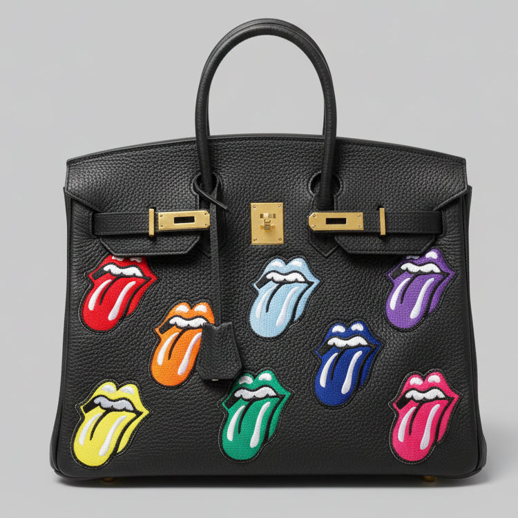 BLACK HANDBAG W ROLLING STONES