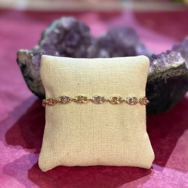 14KT GOLD 2 TONE GG LINK BRACELET
