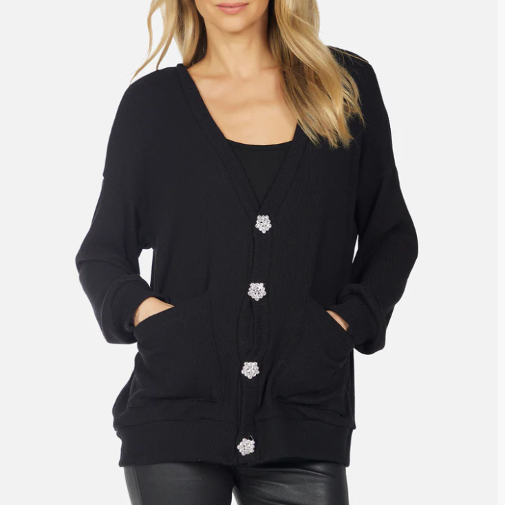 QUIMBY CRYSTAL BUTTON OVERSIZED CARDIGAN