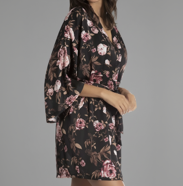BLACK FLORAL ROBE