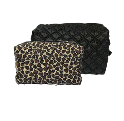 BLACK CHEETAH HEART QUILTED DUO