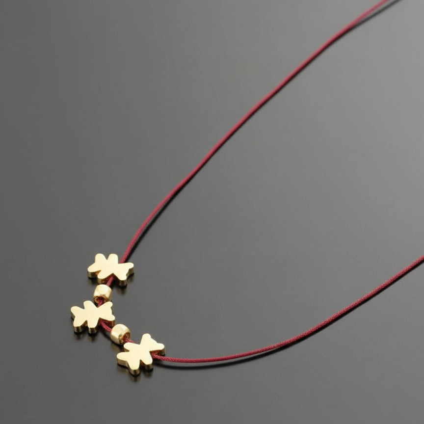 3 TEDDY BEARS RED STRING NECKLACE