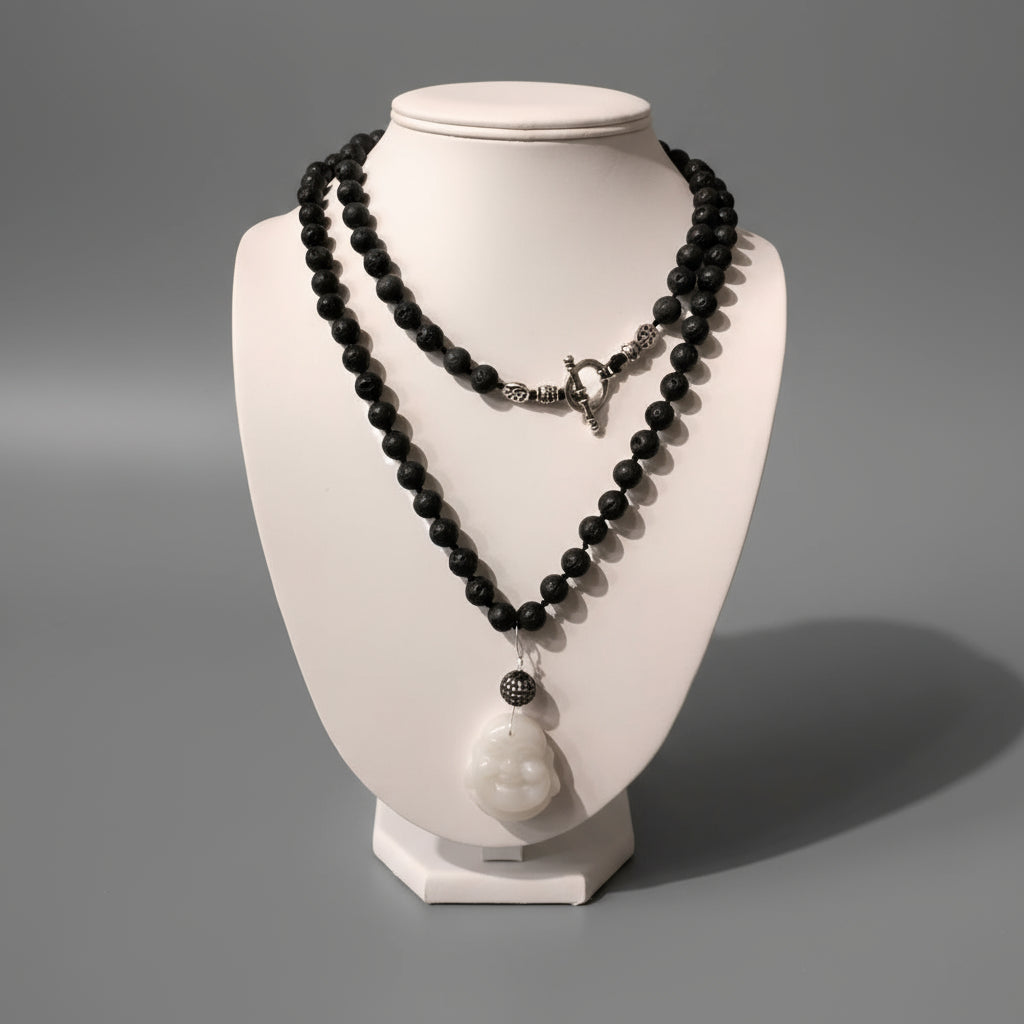 LAVA GEMSTONES PEARL BUDDHA NECKLACE