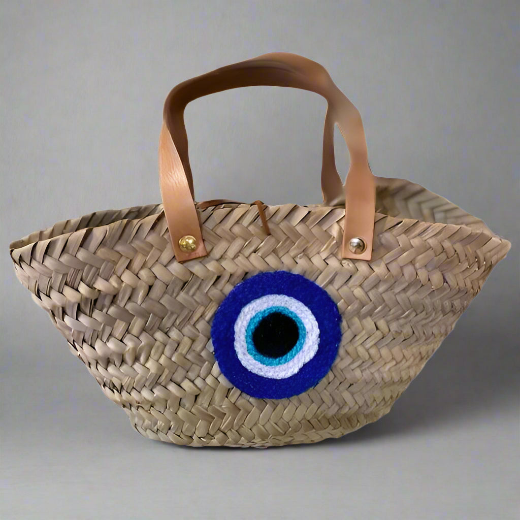 MINI EVIL EYE STRAW BUCKET BAG