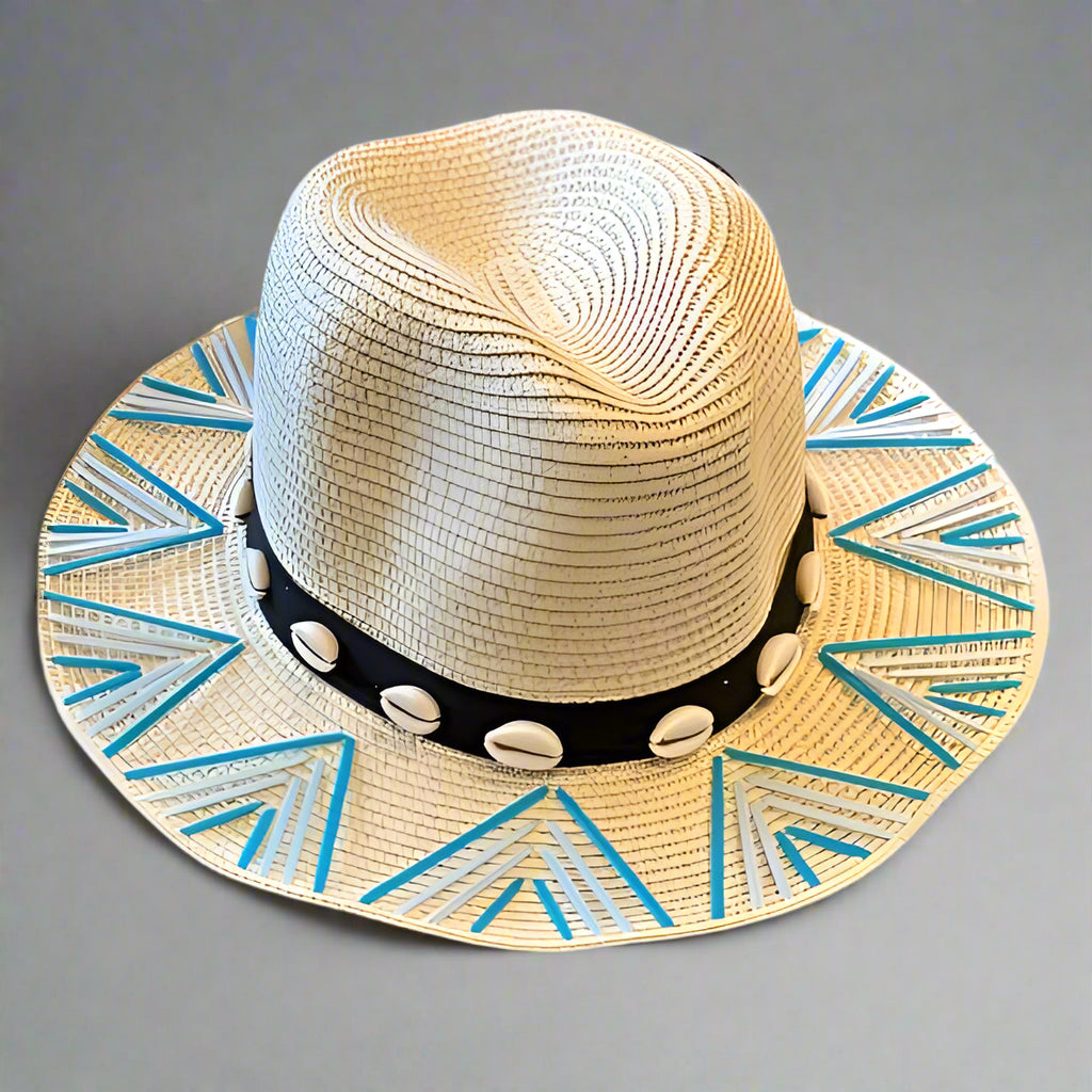 ST BARTS HAT WITH SHELLS BLUE CORD
